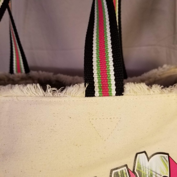 SOLD! NWOT Victoria's Secret Canvas Frayed Edge Tote - Picture 3 of 10